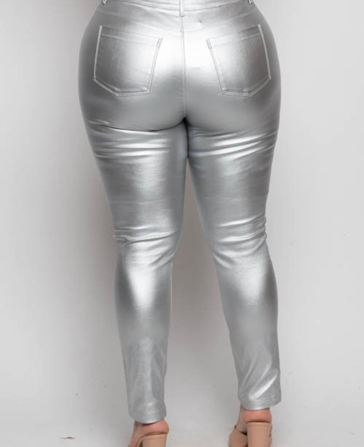 Plus Size Coated Pu Metallic Skinny Leg Pants