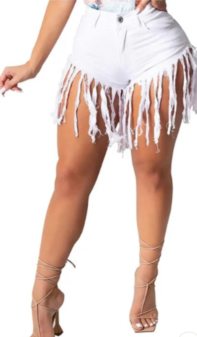 Fringe Shorts White