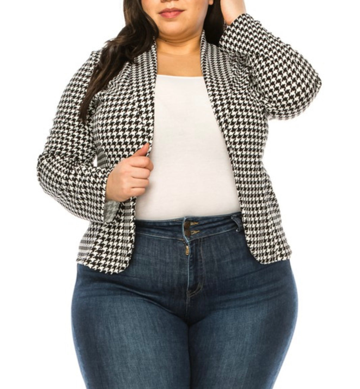 Plus Size, Casual, Plaid, Waist Length Blazer (Copy)