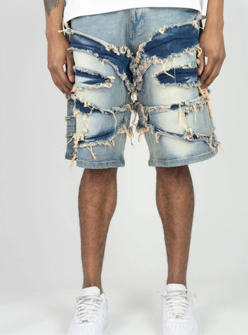 Baggy Frayed Shorts Denim
