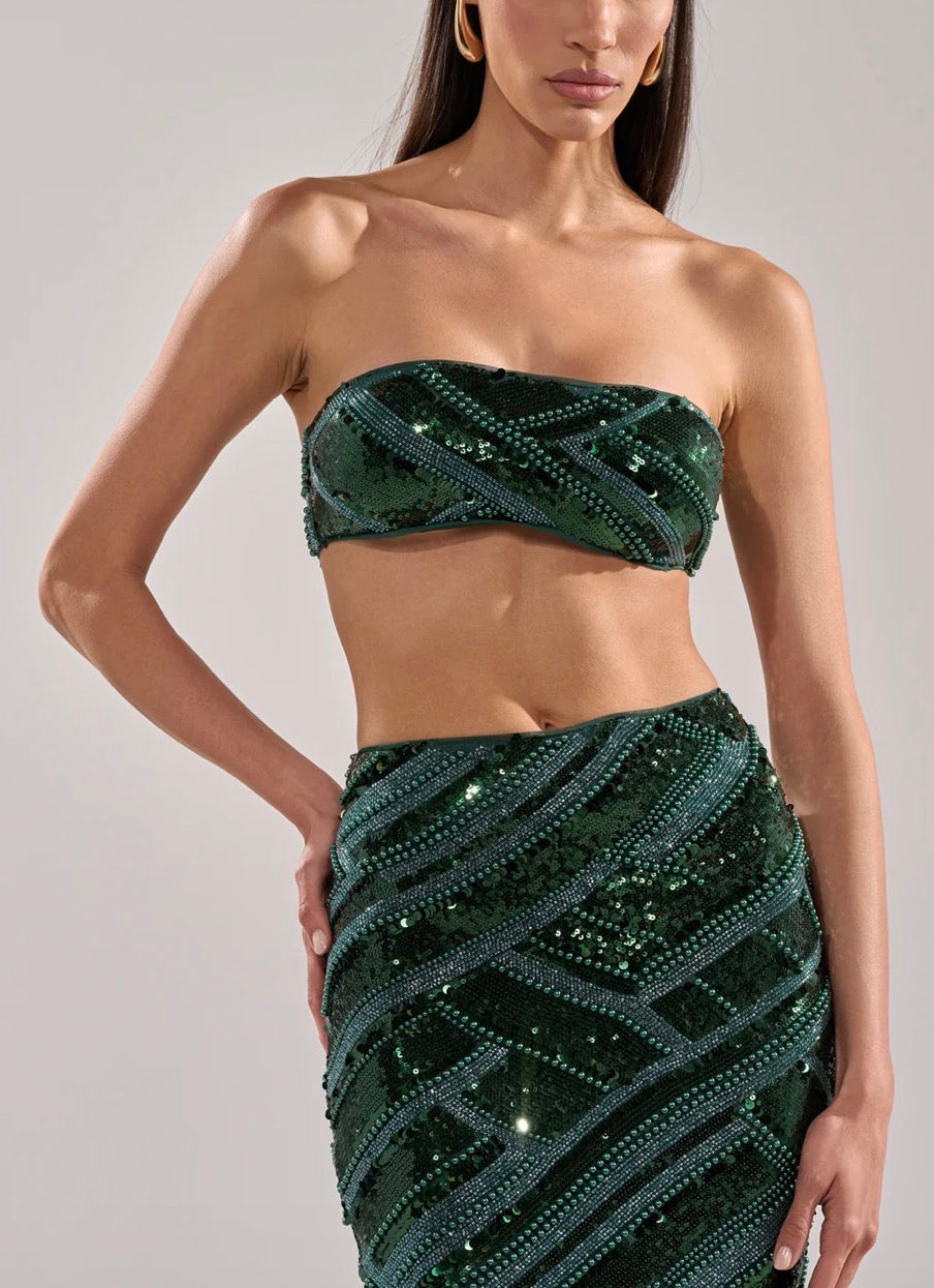 Beaded Sequins Grene Bandeau A XL