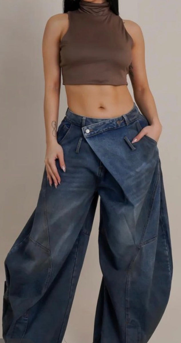 Vintage Washed Denim Wide Pants