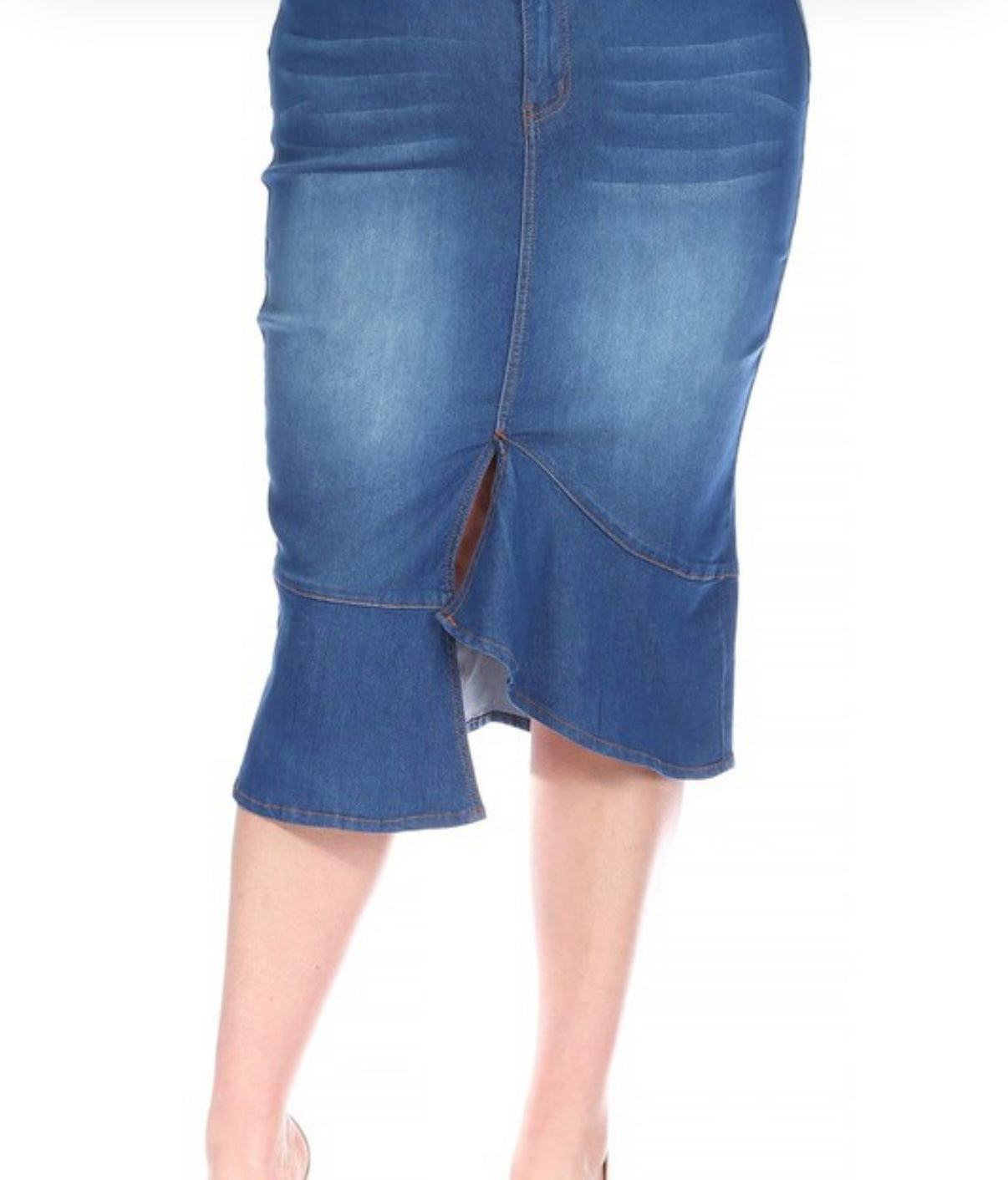 Denim Skirt Plus Size With A Split Knee