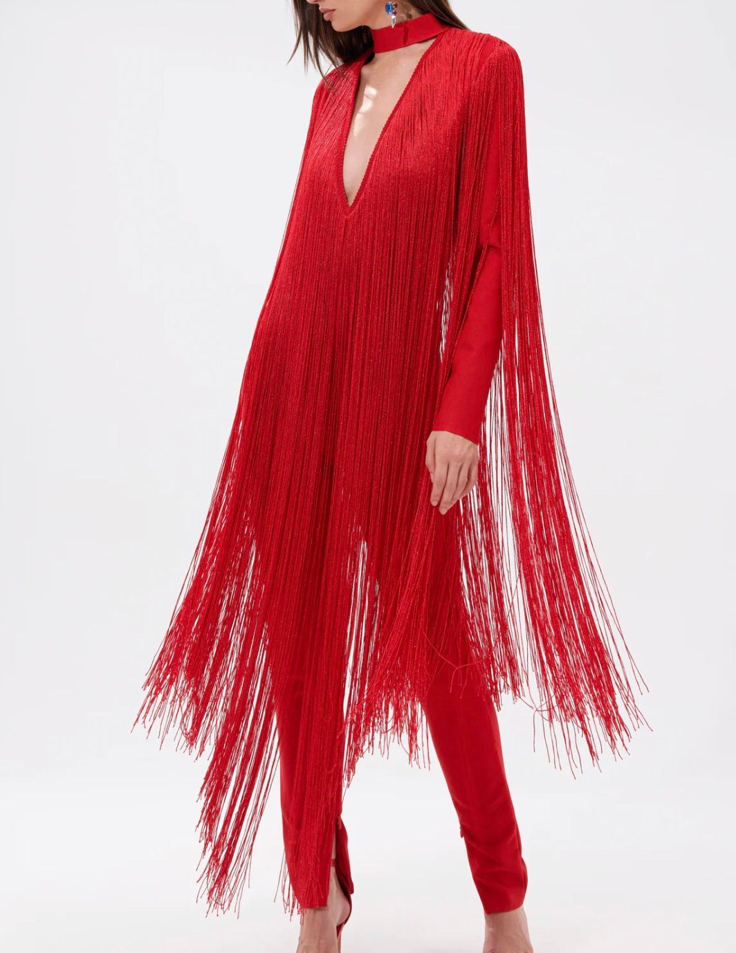 Fringed Detail Jumpsuit A Red