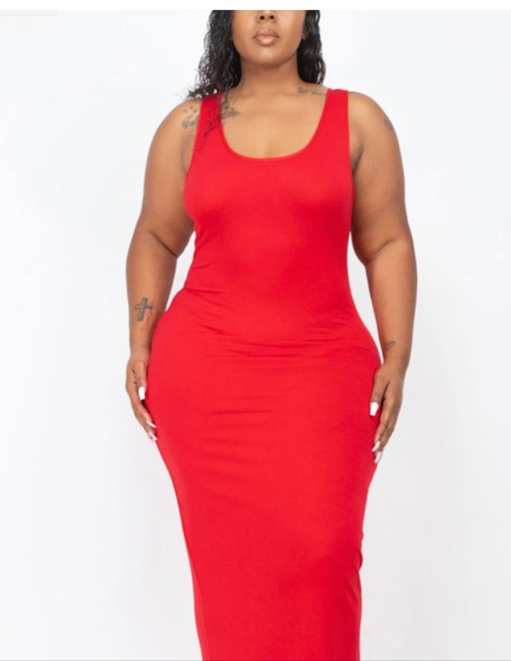 Plus Size Sleeveless Basic Maxi Dress Red