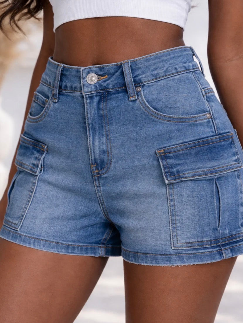 CARGO DENIM SHORTS