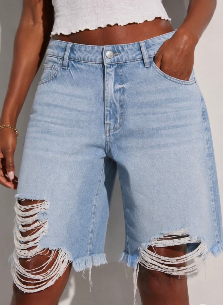 DISTRESSED HEM DENIM