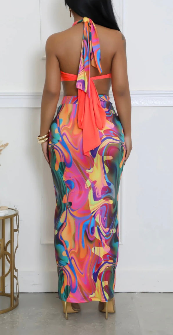 Print Skirt Bar and Top Set