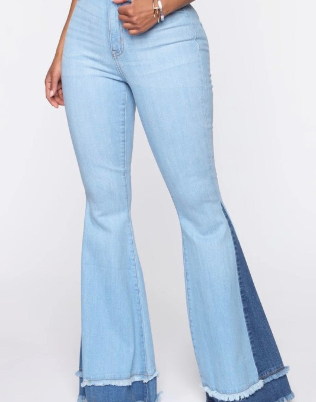 High Rise Light Blue Two Tones Flare Jeans