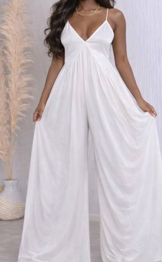 Satin Chiffon Jumpsuit White