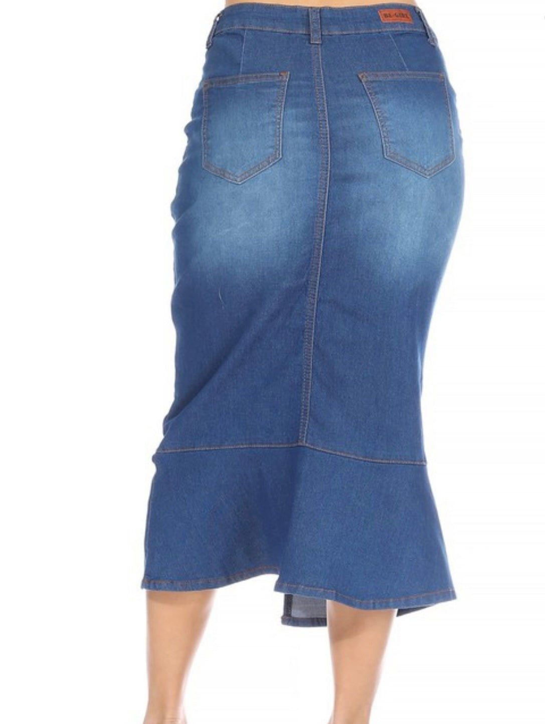 Denim Skirt With A Split Indigo Wash Long