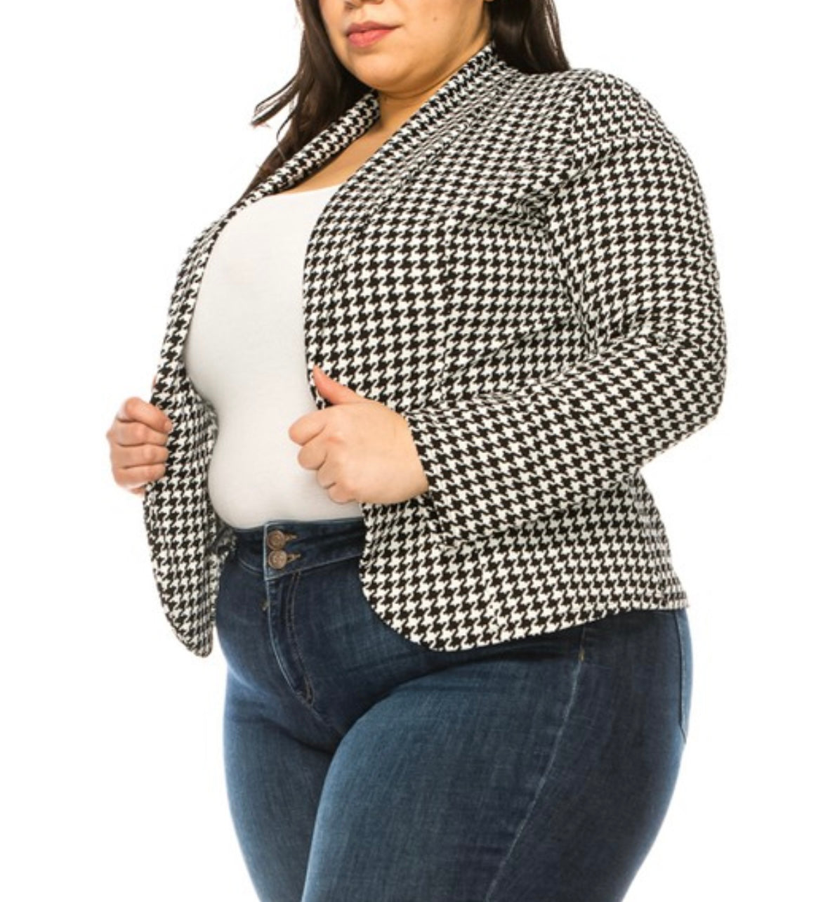 Plus Size, Casual, Plaid, Waist Length Blazer (Copy)