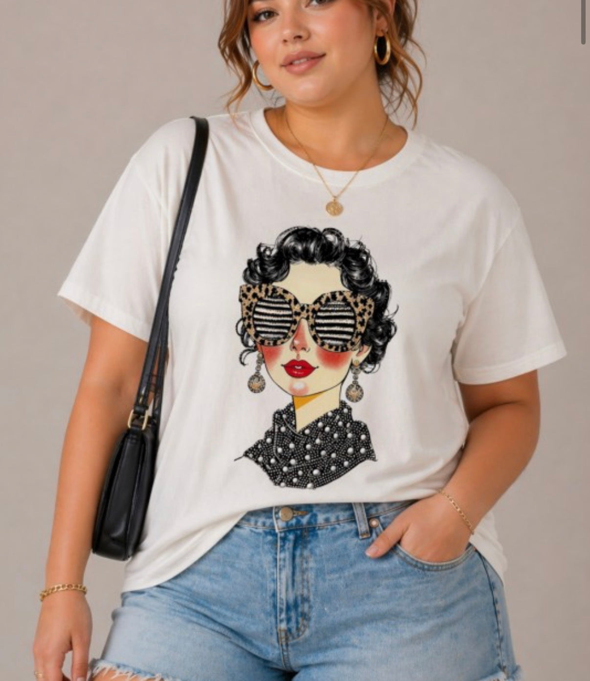Plus Fashion Lady Graphic Tee Pearls