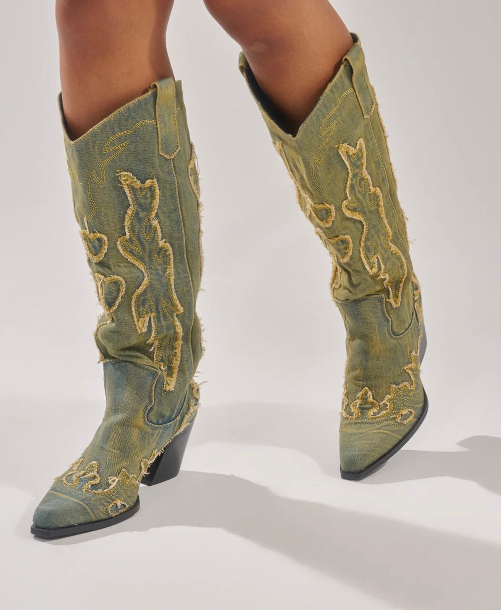 DENIM WESTERN LOW HEEL 8
