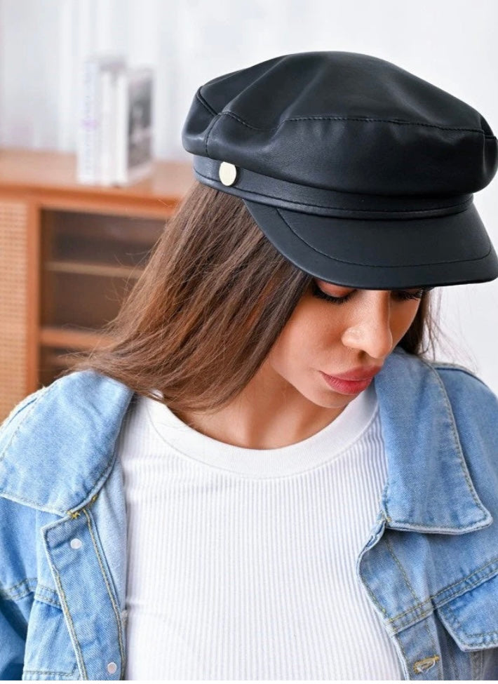Leather Beret Hat