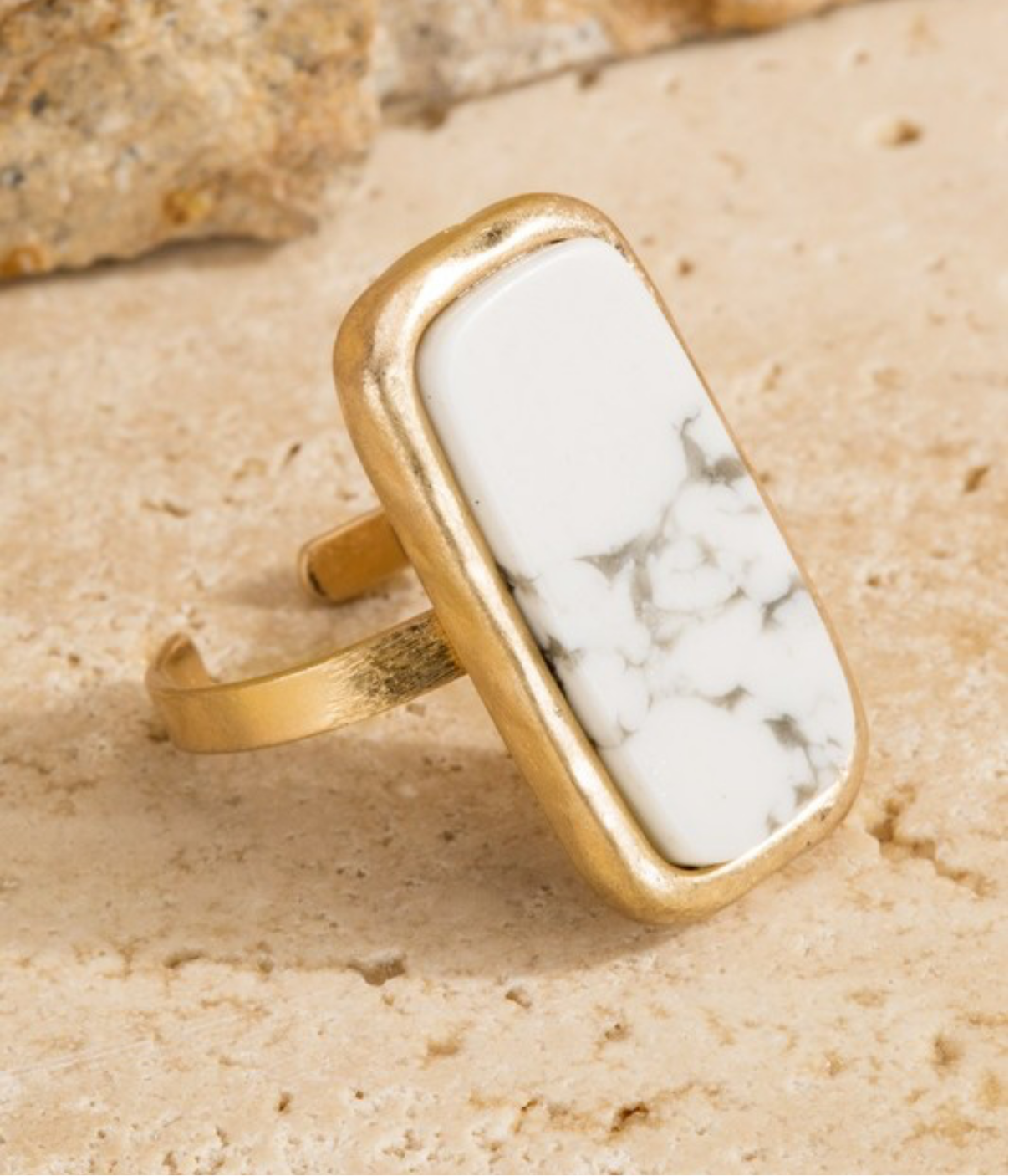 Natural Stone Rectangle Ring