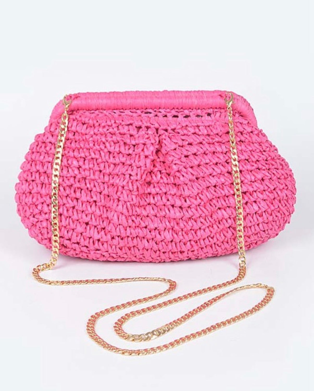 Faux Straw Chain Clutch