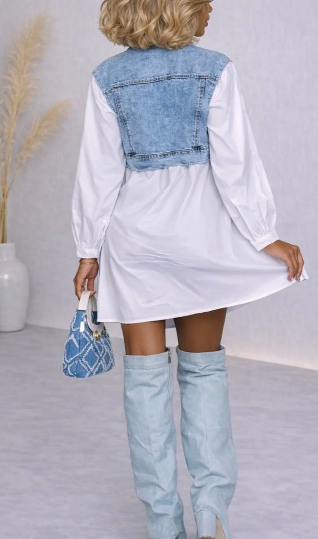 Denim Vest LS Shirt Dress Plus
