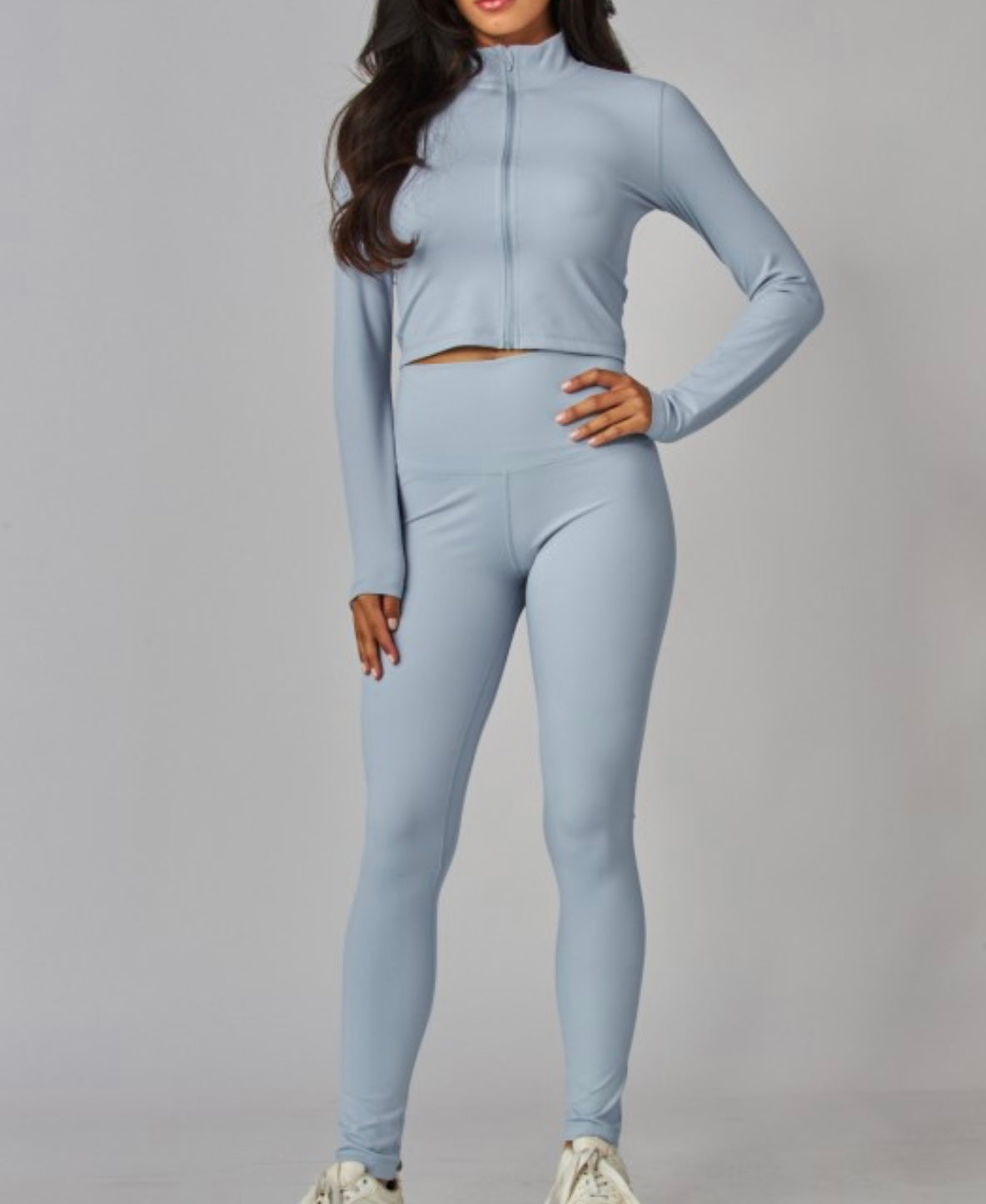 Butter Soft Long Sleeve Mock Neck Zip-up Jacket Blue