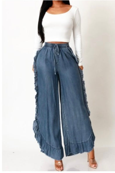 Side Ruffle Denim Jeans