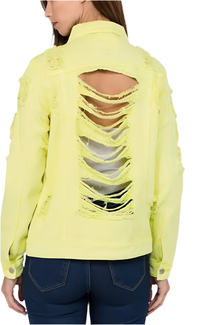 DISTRESSED BACK DENIM JACKET Lime