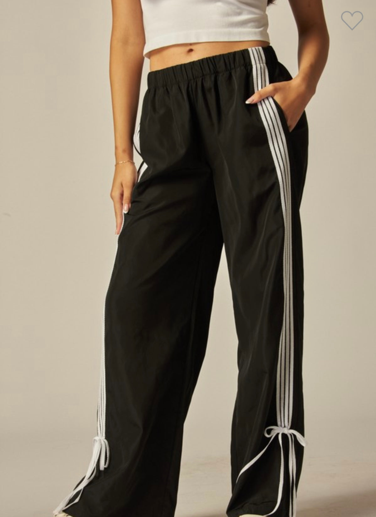 Side Striped Ribbon Tie Track Pants Black