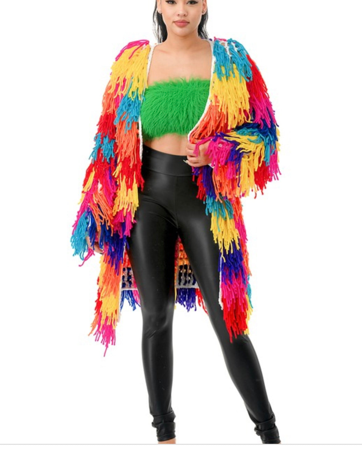 Multi All Over Fringe Cardigan Long