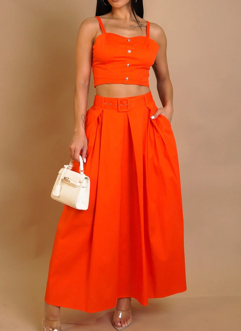 Sweet Attraction Skirt Orange Wide Bottom