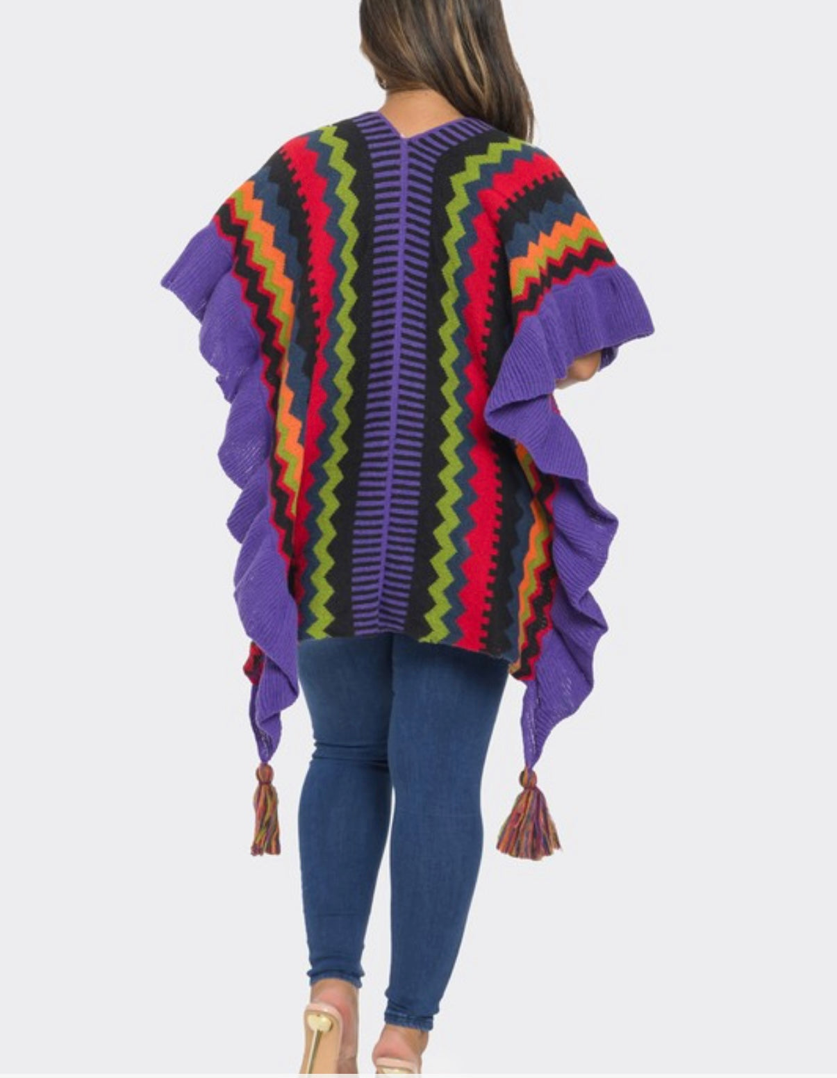 Multi Color Ruffle Detail Knit Top/shawl ONESIZE PURPLE