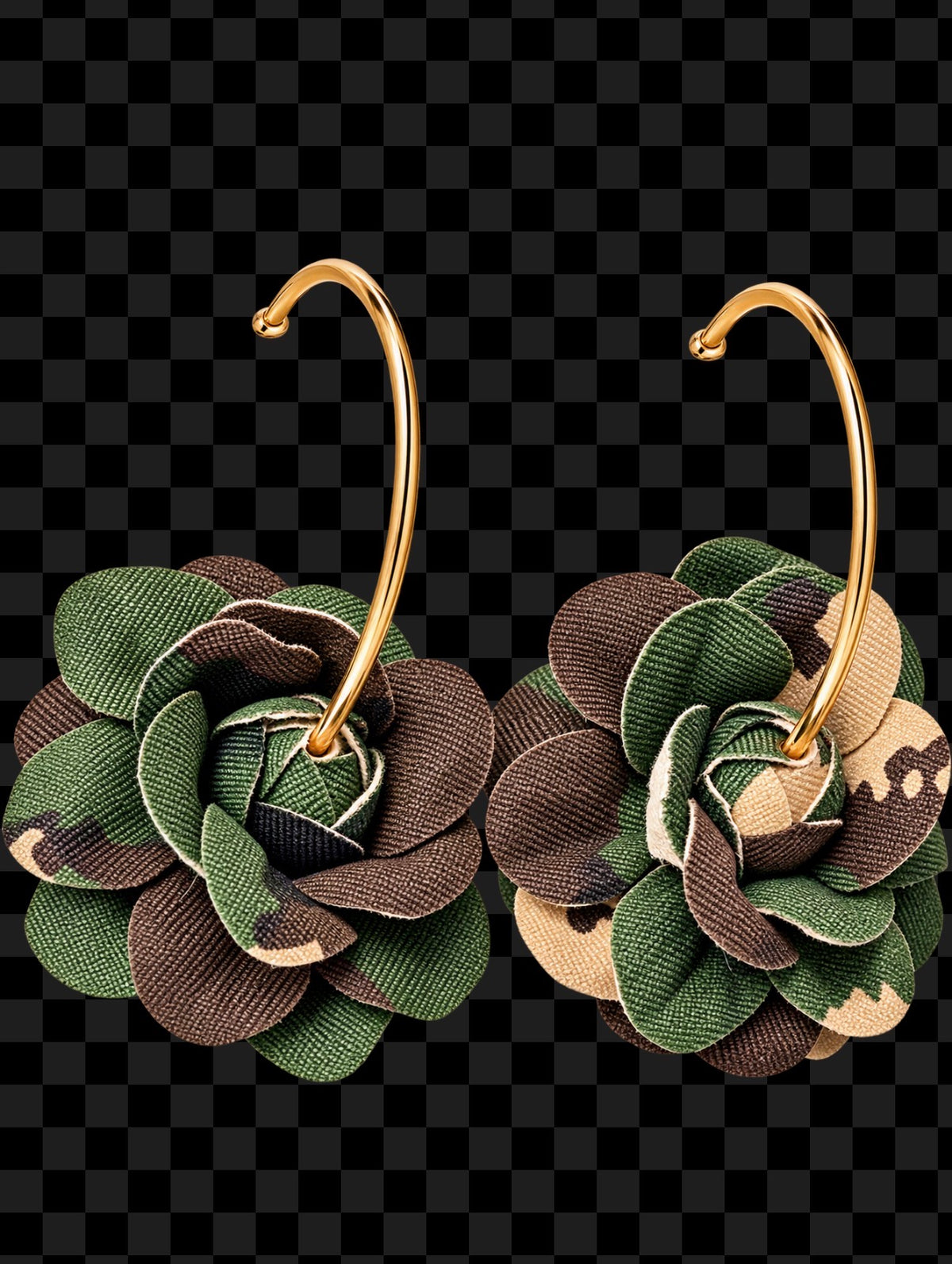 Camo Hanging Gold Flower Earring J