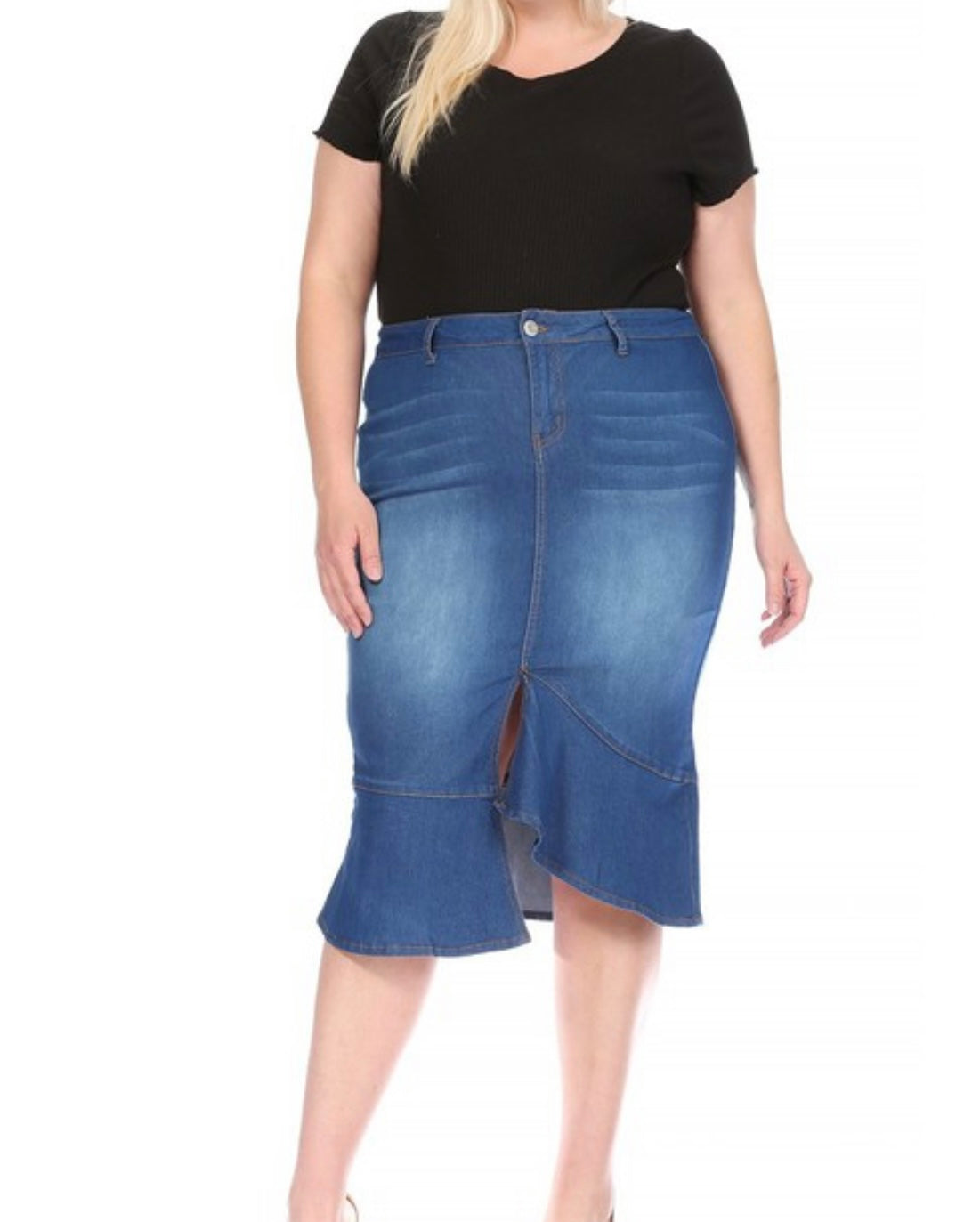 Denim Skirt Plus Size With A Split Knee