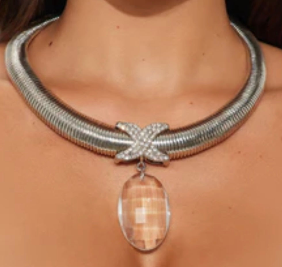 Jewel Pendant Necklace - Silver