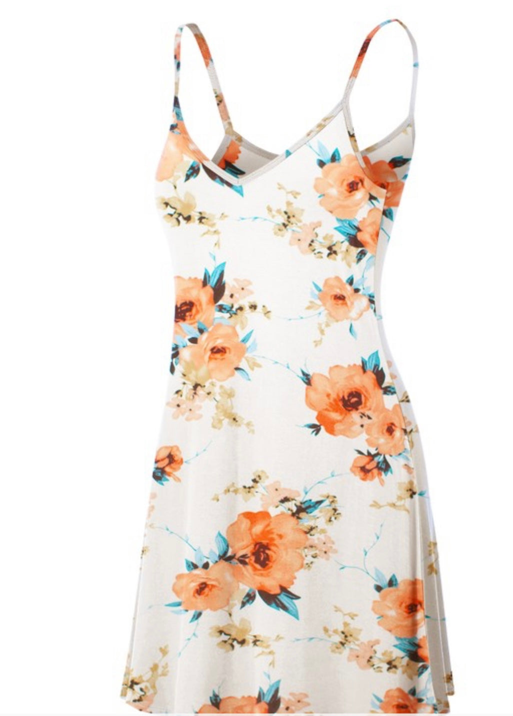 V Neck Spaghetti Strap Tunic Short Slip Dress WHITE FLORAL