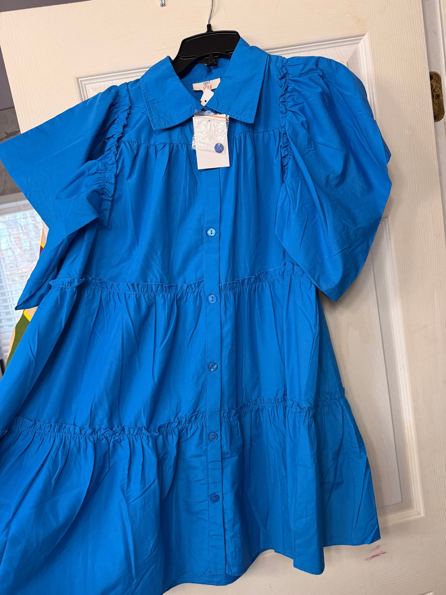Dress High Low Blue Short Sleeve