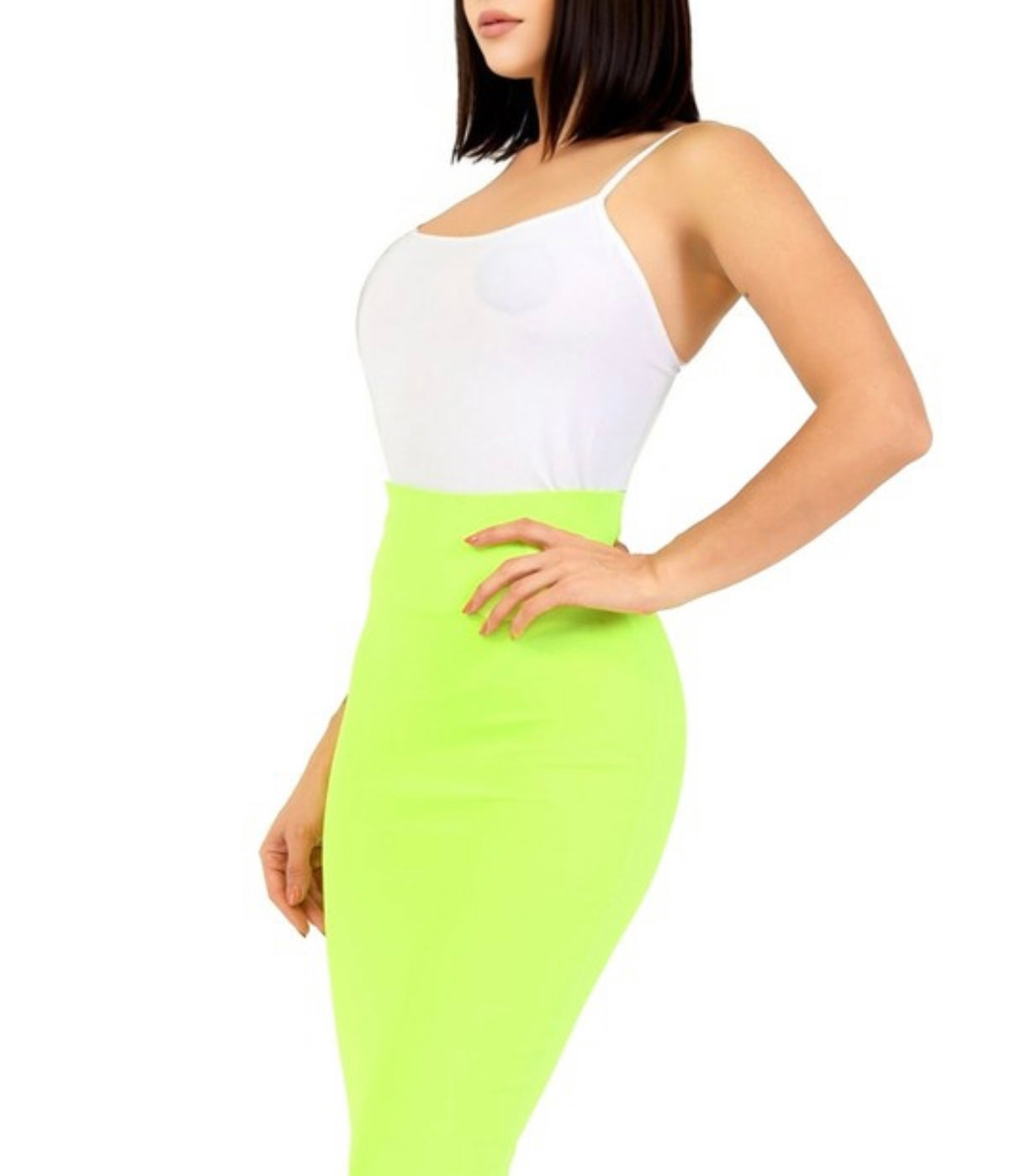 Solid Knee Length Pencil Skirt Yellow/Lime