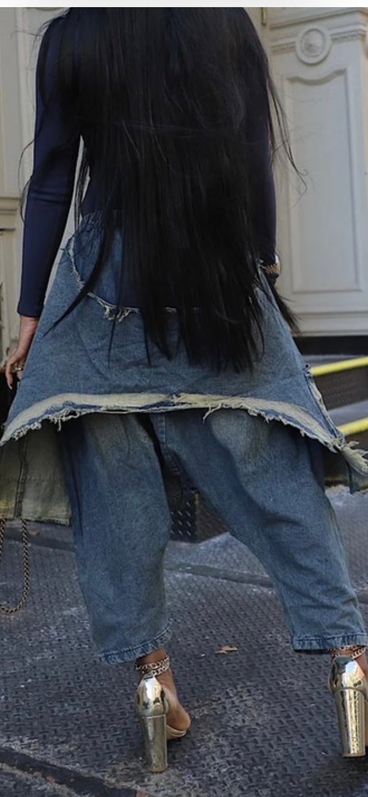 Trendy Distressed Denim Harem Pants