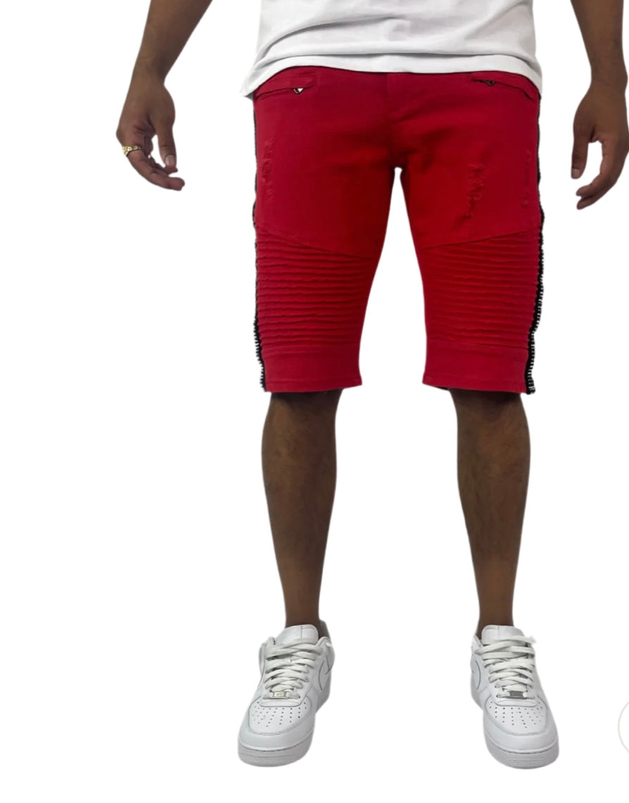 Rhinestone Moto Short Red