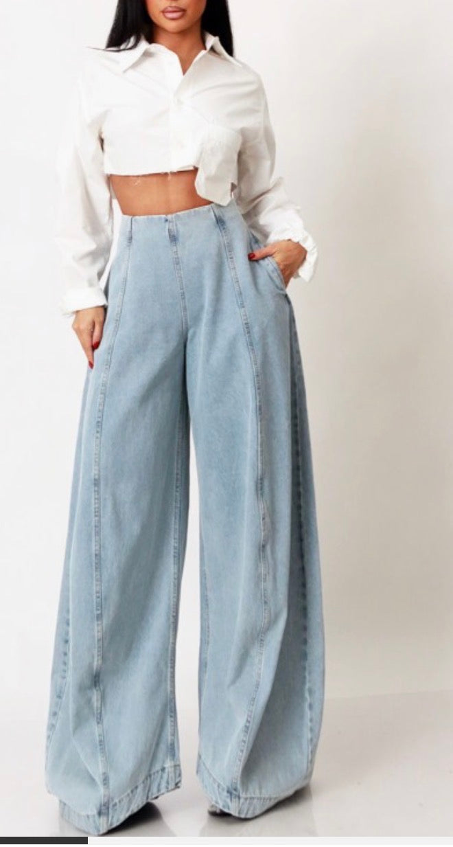 High Waisted Pocket Barrel Leg Denim Pants
