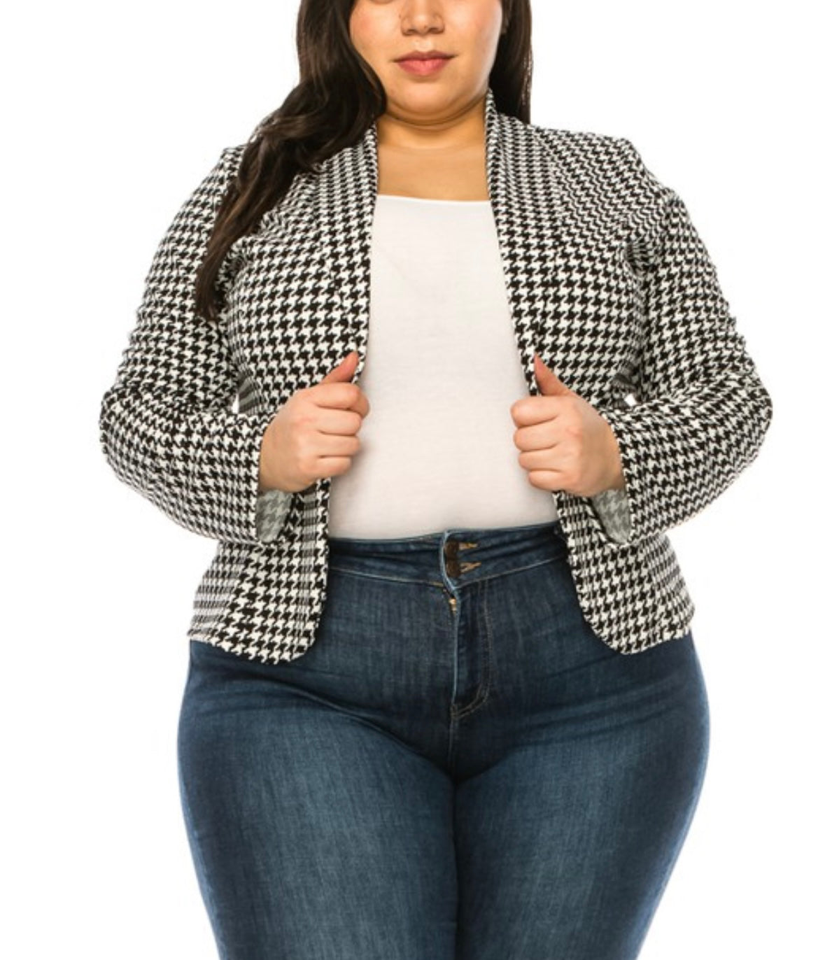 Plus Size, Casual, Plaid, Waist Length Blazer (Copy)