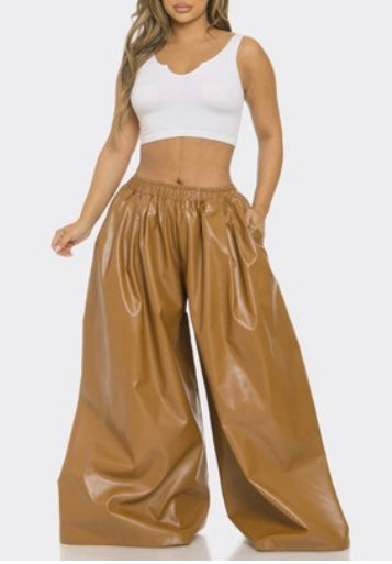 Faux Leather Wide Leg Pants