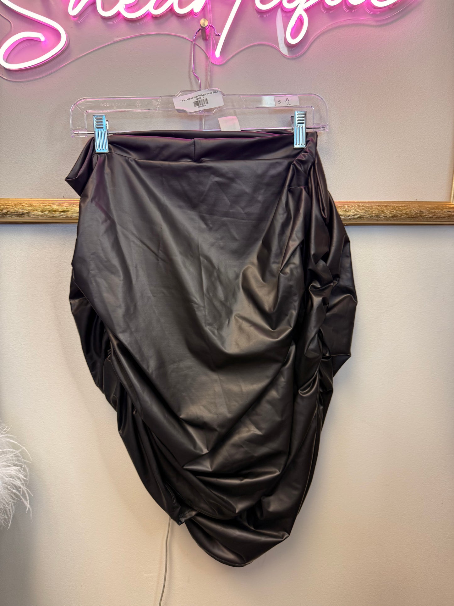 Faux Leather Skirt With Slit (Plus) SALE