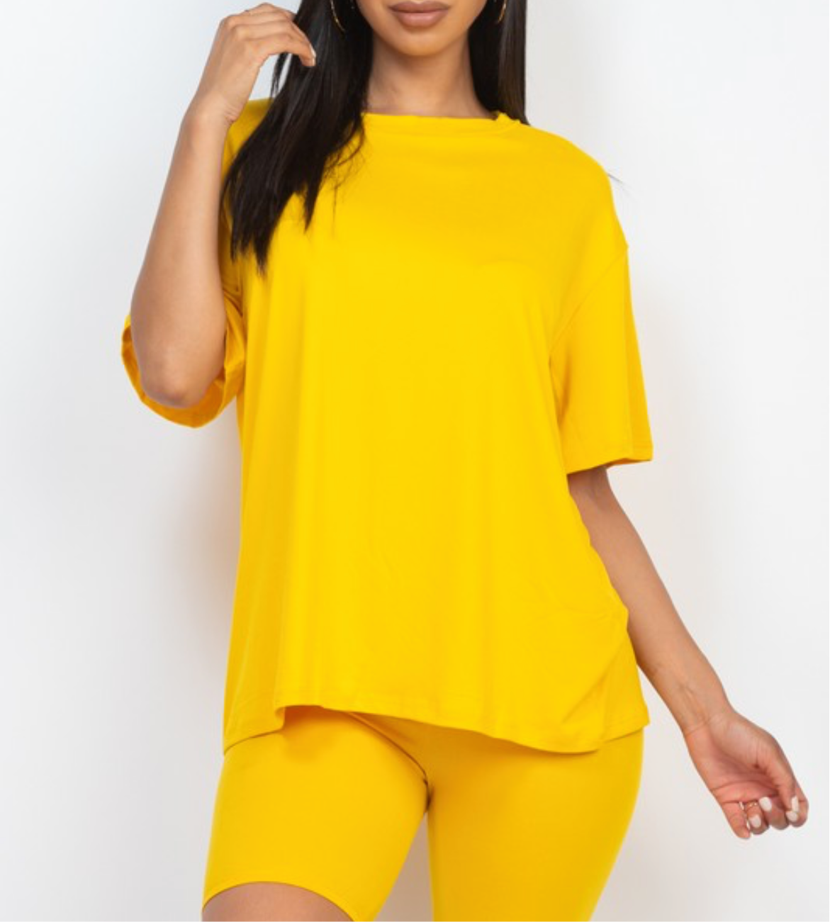 Loose Fit Top Oversize Shirts & Bike Shorts Set Yellow