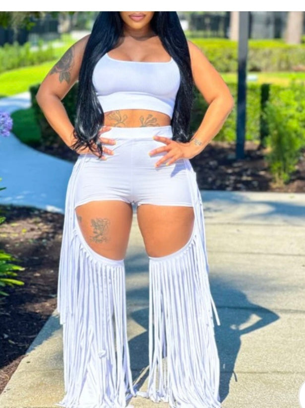 HW SIDE TASSEL CUT OUT FLARE PANTS