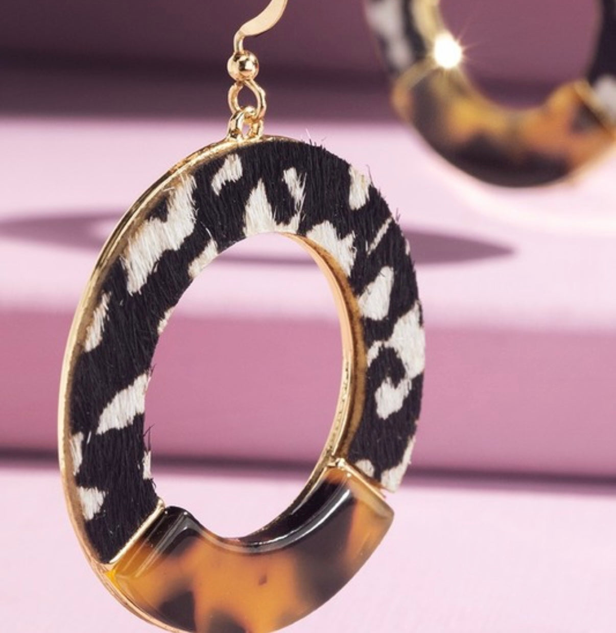 Genuine Leather And Tortoise Circle Big Earrings