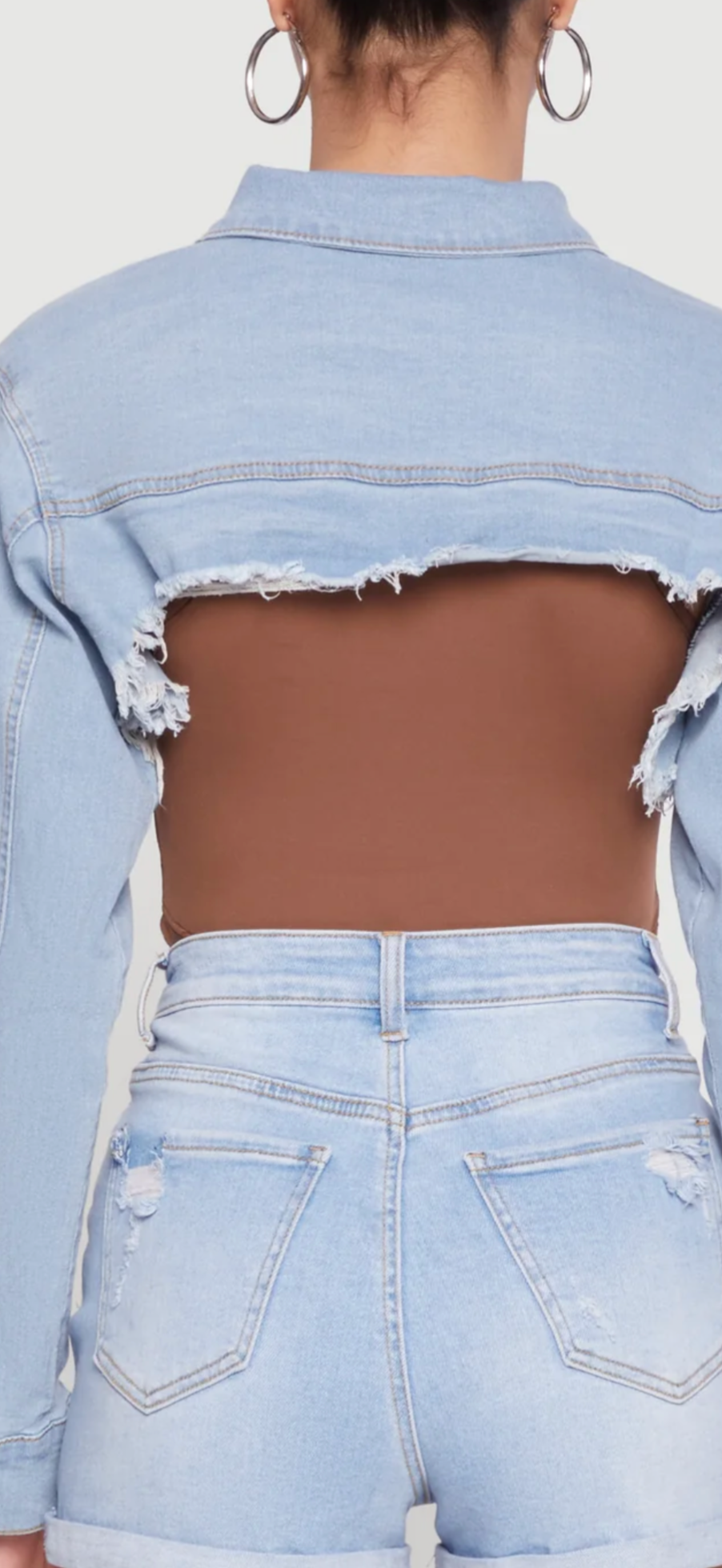Denim Crop Jacket With Buckle Sleeves D