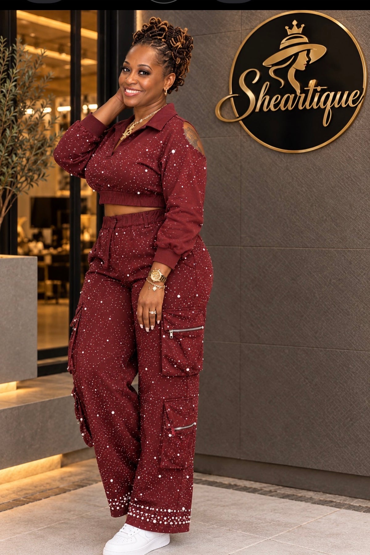 ALL OVER STONE PEARL CARGO PANTS