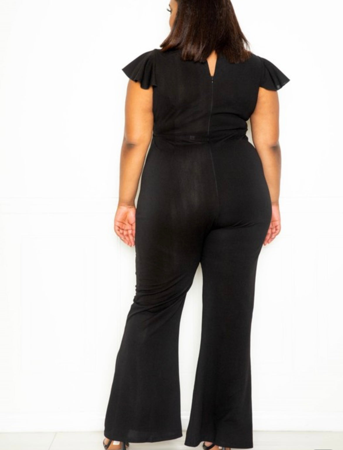 Ruffled Sleeved Jumpsuit With Keyhole Red