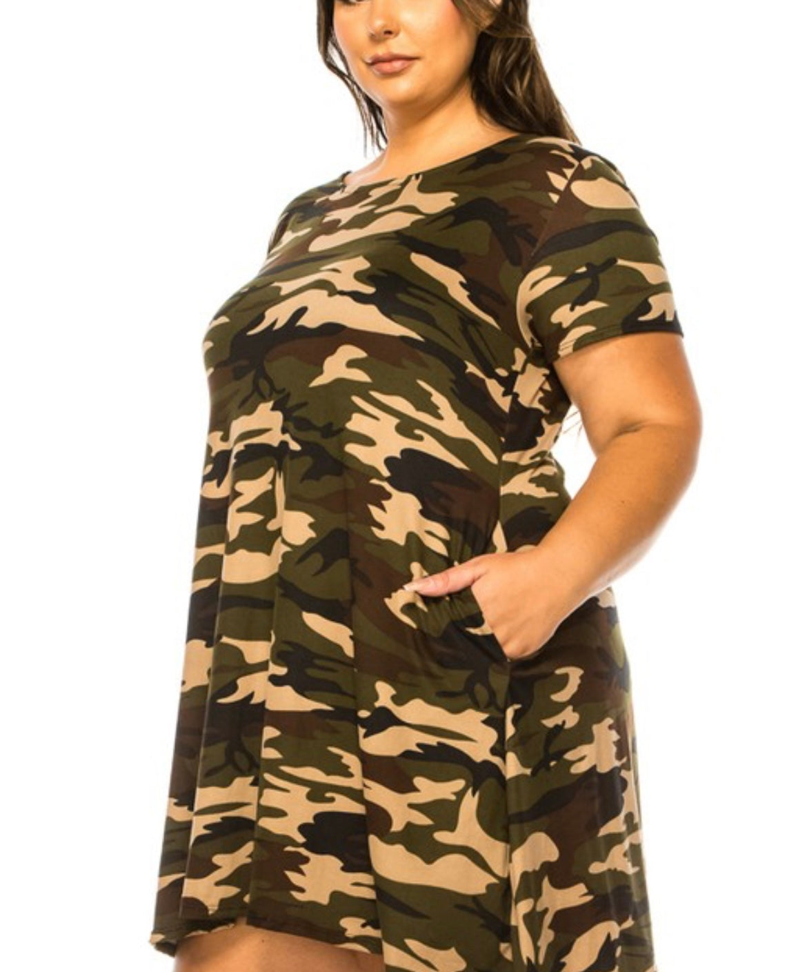 Plus Camouflage Print, Short Sleeve Dress