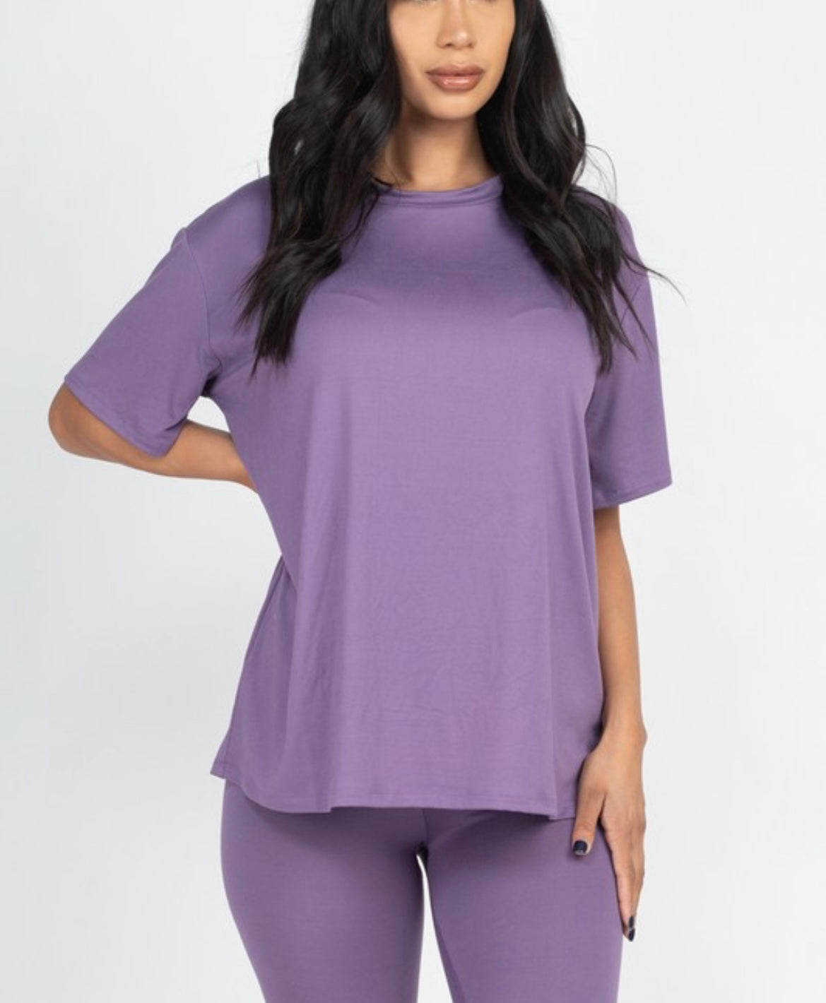 Loose Fit Top Oversize Shirts & Bike Shorts Set Grape