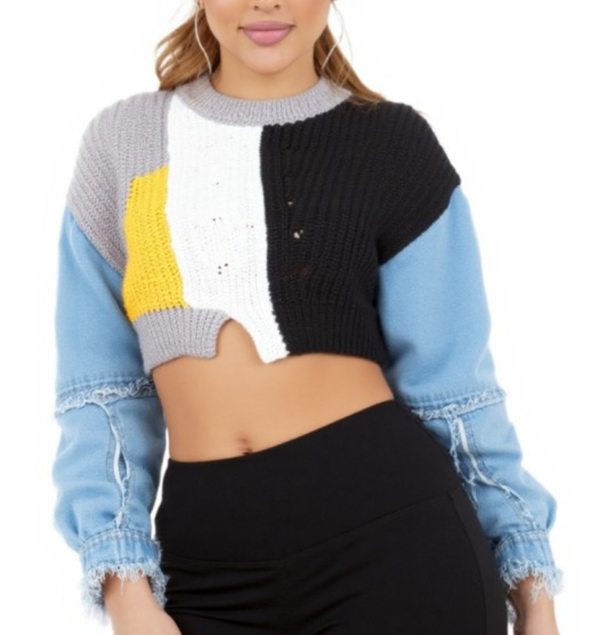 Cropped Knit Contrast Sweater